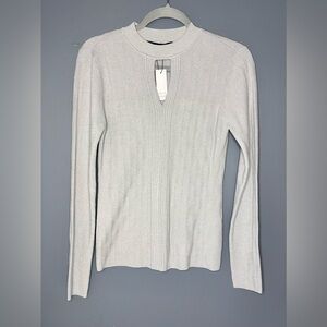 White House Black Market Sweater Womens L Silver Keyhole Mock Neck Metallic Form